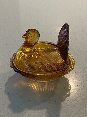 Vintage Indiana Amber Glass Turkey
On A Nest Candy Dish